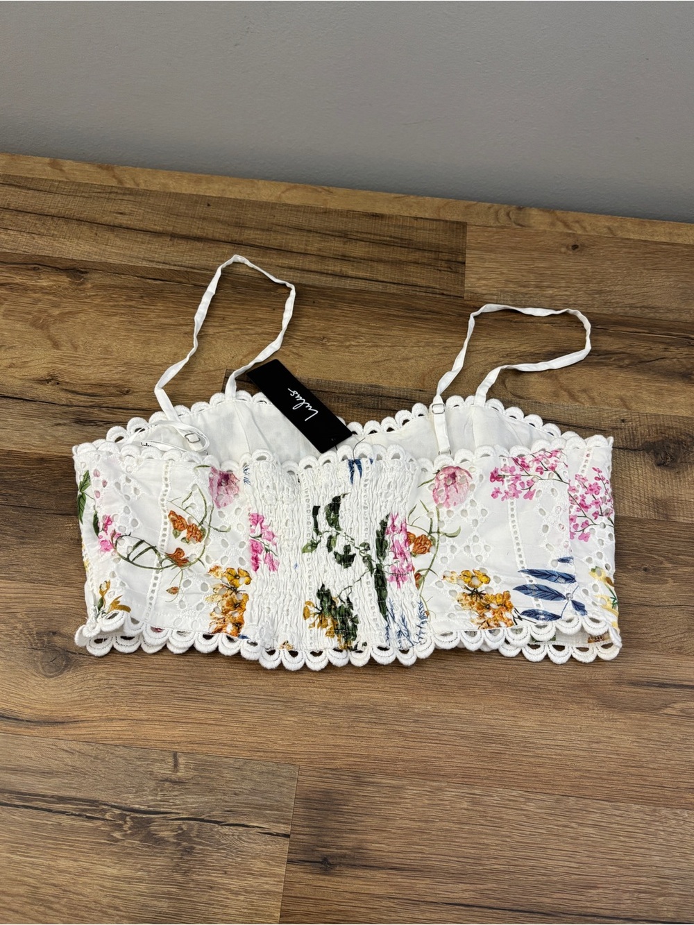 Lulus Sweet At Heart Floral Embroidered Corset Top w/ Scalloped Trim NEW - Picture 2 of 5